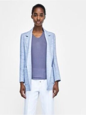 Zara Light Blue Open-Front Blazer